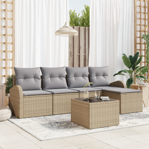 vidaXL 6-delt hagesofa-sett med puter Beige og Grå Polyrotting