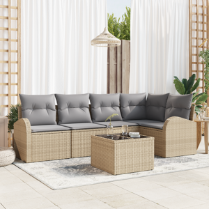 vidaXL 6-delt hagemøbelsett med puter svart poly rattan