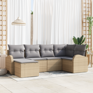 vidaXL 6 Delt Hagemøbelsett med Puter Beige Poly Rattan