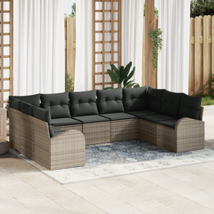 vidaXL 9 Delers Hagesofa Sett med Puter Grå Poly Rattan