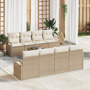 vidaXL 9-delt hagesofa-sett med puter beige polyrotting