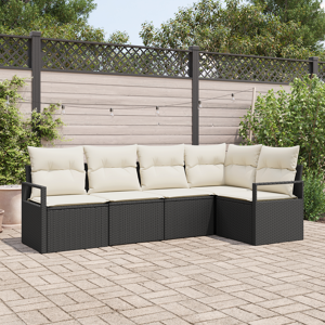 vidaXL 5 Delt Hagesofa Sett Med Puter Svart Rattan