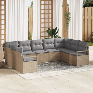 vidaXL 9-delt hage sofa sett med puter beige poly rattan