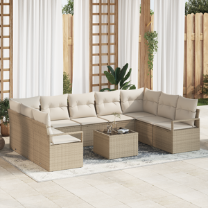 vidaXL 10-delt hagesofa-sett med puter brunt polyrotting