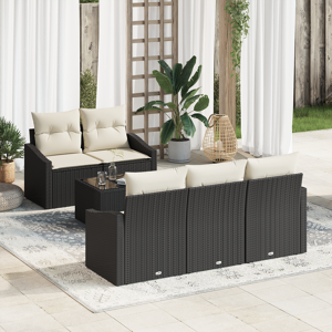 vidaXL Hagemøbelsett med puter 6 Deler Svart Poly Rattan
