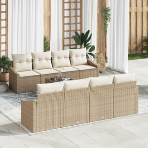 vidaXL 9 Delt Hagemøbelsett med Puter Beige Poly Rattan