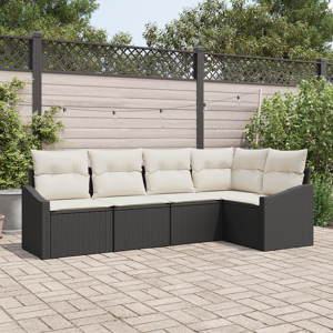 vidaXL 5-delers Hage Sofa Sett med Puter Svart Poly Rotting