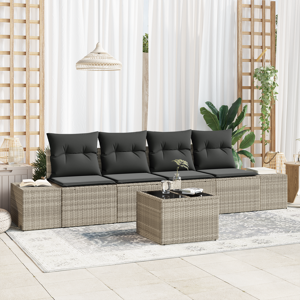 vidaXL 5 Delers Hagesofa Set med Puter Lys Grå Poly Rattan