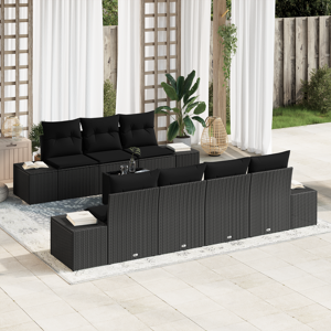 vidaXL 8 Delt Hage Sofa Sett med Puter Svart Poly Rattan