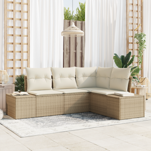 vidaXL 4 Delers Hagesofa Sett med Puter Beige Polyrotting