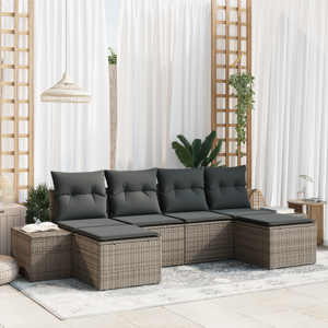 vidaXL 6 Delt Hage Sofa Sett med Puter Grå Poly Rattan