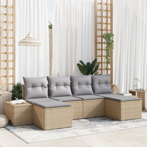 vidaXL 6-delt hage sofa sett med puter Beige poly rotting