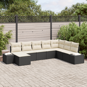 vidaXL 8-delt Hagesofa sett med puter Svart Polyrotting
