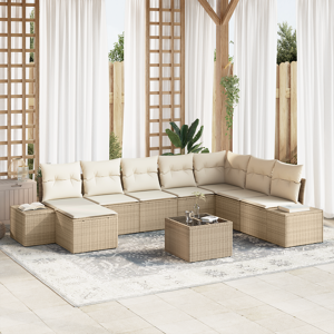 vidaXL 9-delers Hage Sofa Sett med Puter Brun Poly Rottin