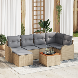 vidaXL 7 Deler Hage Sofa Sett med Puter Beige Poly Rattan