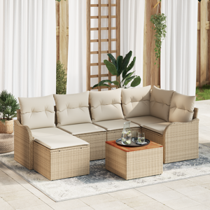 vidaXL 7-delers Hagesofagruppe med Puter Beige Polyrotting Akacia