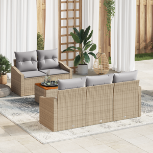 vidaXL 6-delt Hagesofa Set med Puter Beige Poly Rottings Akasie