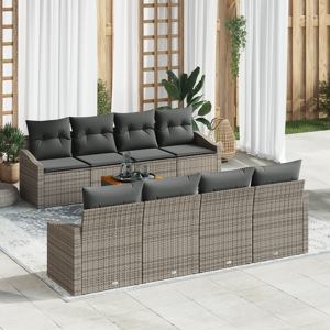 vidaXL 9-delt Hagesofa sett med puter Grå Poly Rattan Akasie