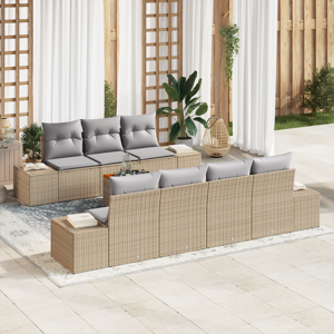 vidaXL 8-delers hagesofa sett med puter beige poly rattan akacia