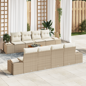 vidaXL 9 Delers Hage Sofagruppe med Puter Beige Poly Rottning Akasie