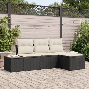 vidaXL 4 Delt Hage Sofa Set med Puter Svart Poly Rattan Akasie