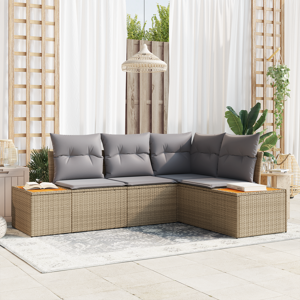 vidaXL 4-delt hagesofa-sett med puter Beige Poly Rottings Akacia