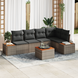 vidaXL 6 Delt Hagemøbelsofa Set med Puter Grå Polyrotting Akasietre