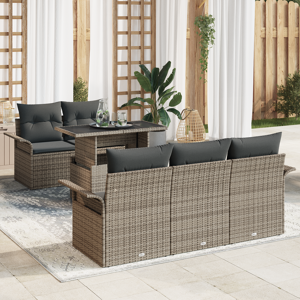 vidaXL 6 Delt Hage Sofa Sett med Puter Grå Poly Rattan