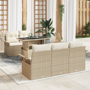 vidaXL 6-delt hage sofa sett med puter Beige Poly Rottning