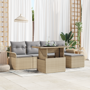 vidaXL 6-delt hagesofa med puter beige poly rotting