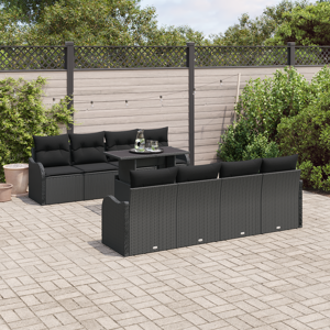 vidaXL 9 deler Hage Sofa Sett med Puter Svart Poly Rattan