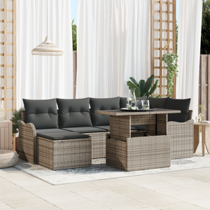 vidaXL 7-delt hage sofa set med puter grå poly rattan
