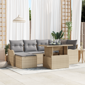vidaXL 7-delt hagemøbelsett med puter beige poly rattan