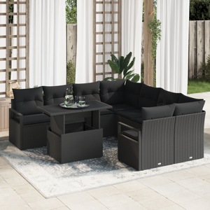 vidaXL 9-delt hagesofa sett med puter svart polyrotting