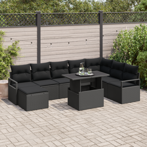vidaXL 9 Delt Hage Sofa Set med Puter Svart Poly Rattan