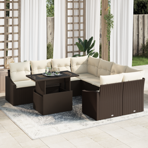 vidaXL 9 Delt Hage Sofa Set med Puter Brun Poly Rottong