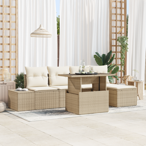 vidaXL 6 Delt Hage Sofa Sett med Puter Beige Poly Rattan