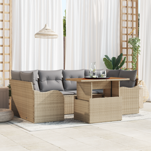vidaXL 7 Biters Hagesofa Sett med Puter Beige Poly Rattan Akacia