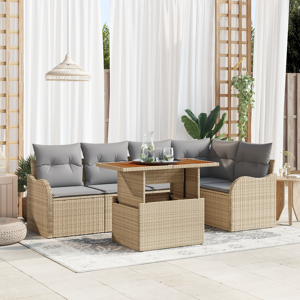 vidaXL 6-delers hagesofa-sett med puter beige poly rotting akasie