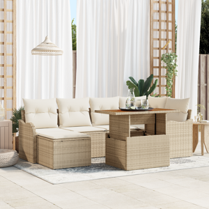 vidaXL 7-delt Hagesofa sett med puter Beige Poly Rottig Akasie