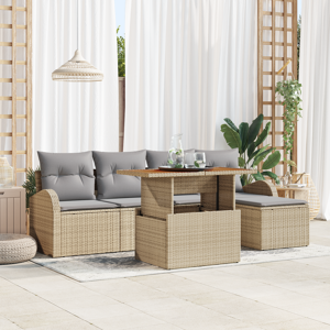 vidaXL 6-delt Hage Spisebordset med Puter Beige Poly Rottning Akasie