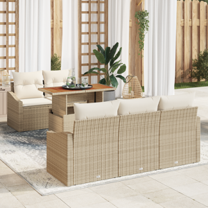 vidaXL 6 Deler Hage Spisesett med Puter Beige Poly Rotting Akacia