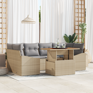 vidaXL 7-delers hage spisegruppe med puter Beige polyrotting Akasia