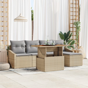 vidaXL 6 Delt Hage Spisebordsett med Puter Beige Poly Rotting Akasie