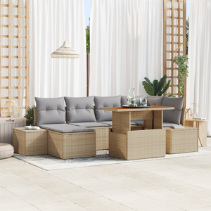 vidaXL 7-delt Hage Spisegruppe med Puter Beige Poly Rattan Akacia