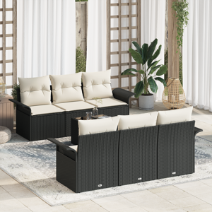 vidaXL 7 Delt Hagesofa Sett med Puter Svart Polyrotting