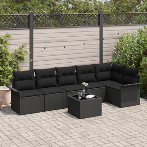 vidaXL 7-delt hagemøbelsofa-sett med puter Beige Polyrotting