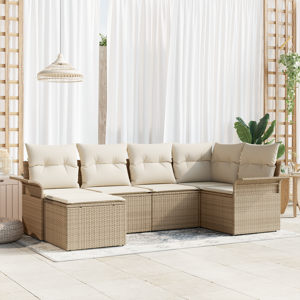 vidaXL 6-delt hagemøbelsett med puter Beige Poly rotting