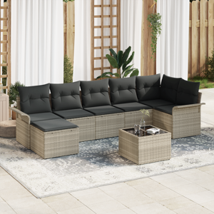 vidaXL 8 Delers Hage Sofa Sett med Puter Grå Poly Rattan