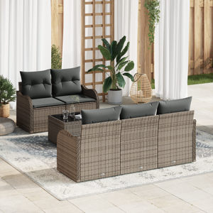 vidaXL 6 deler hagemøbelsett med puter grå poly rattan